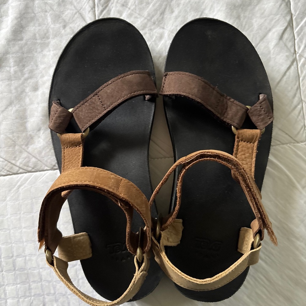 Teva Brown Leather Platform Sandals